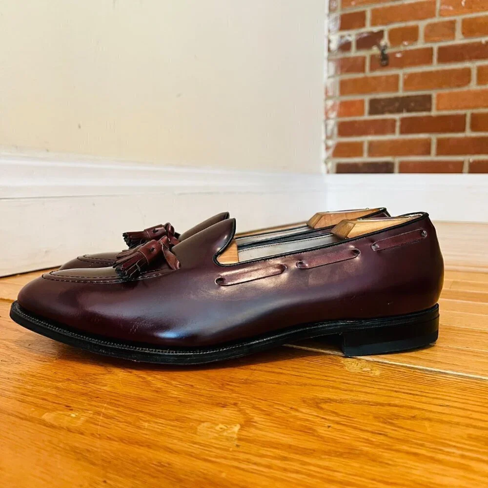 Johnston Murphy Optima Loafer Shoes Mens 12 D Dark Burgundy Tassel Brogue